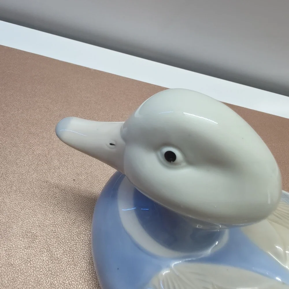 Rare Vintage Glazed Ceramic Blue & White Duck Waterfowl Figurine